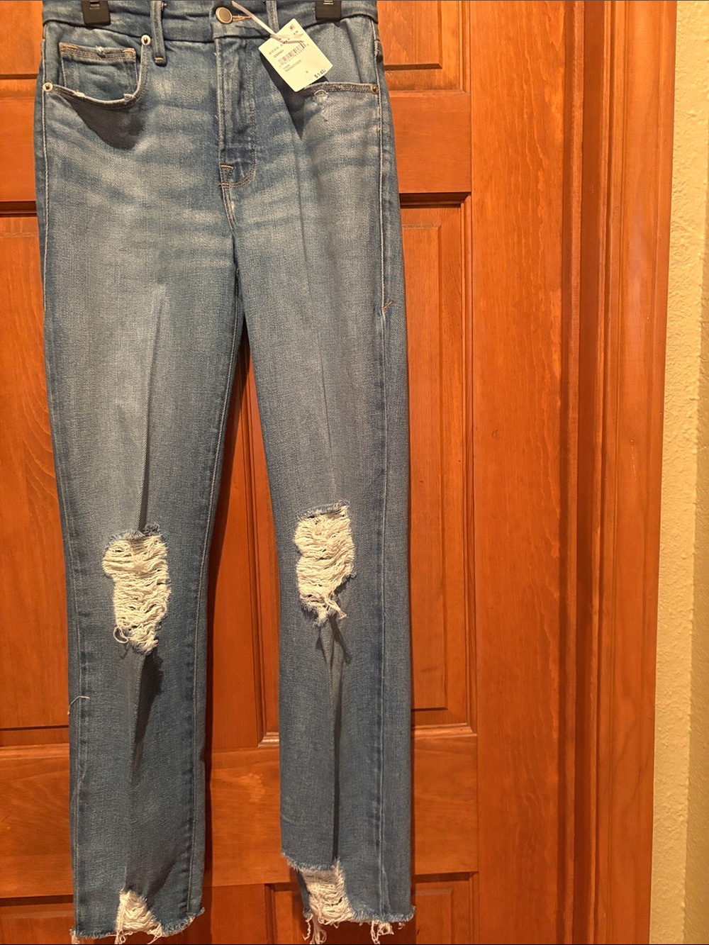 Good American Light Blue Distressed Straight Leg Jeans